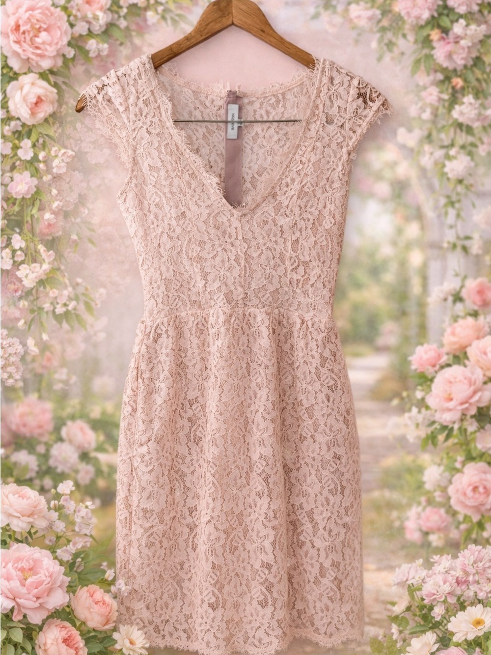Babaton Tobias Lace V-Neck Mini Dress in Blush 00